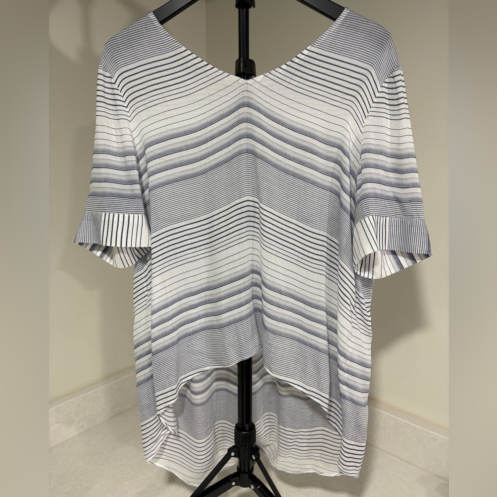 Daniel Cremieux Navy and White Striped Short Sleeve Top